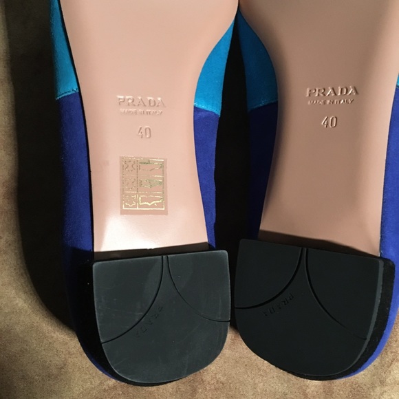 PRADA NIB RARE AUTHENTIC BLUE COLOR BLOCK DESIGN SUEDE FLATS. - Picture 10 of 13